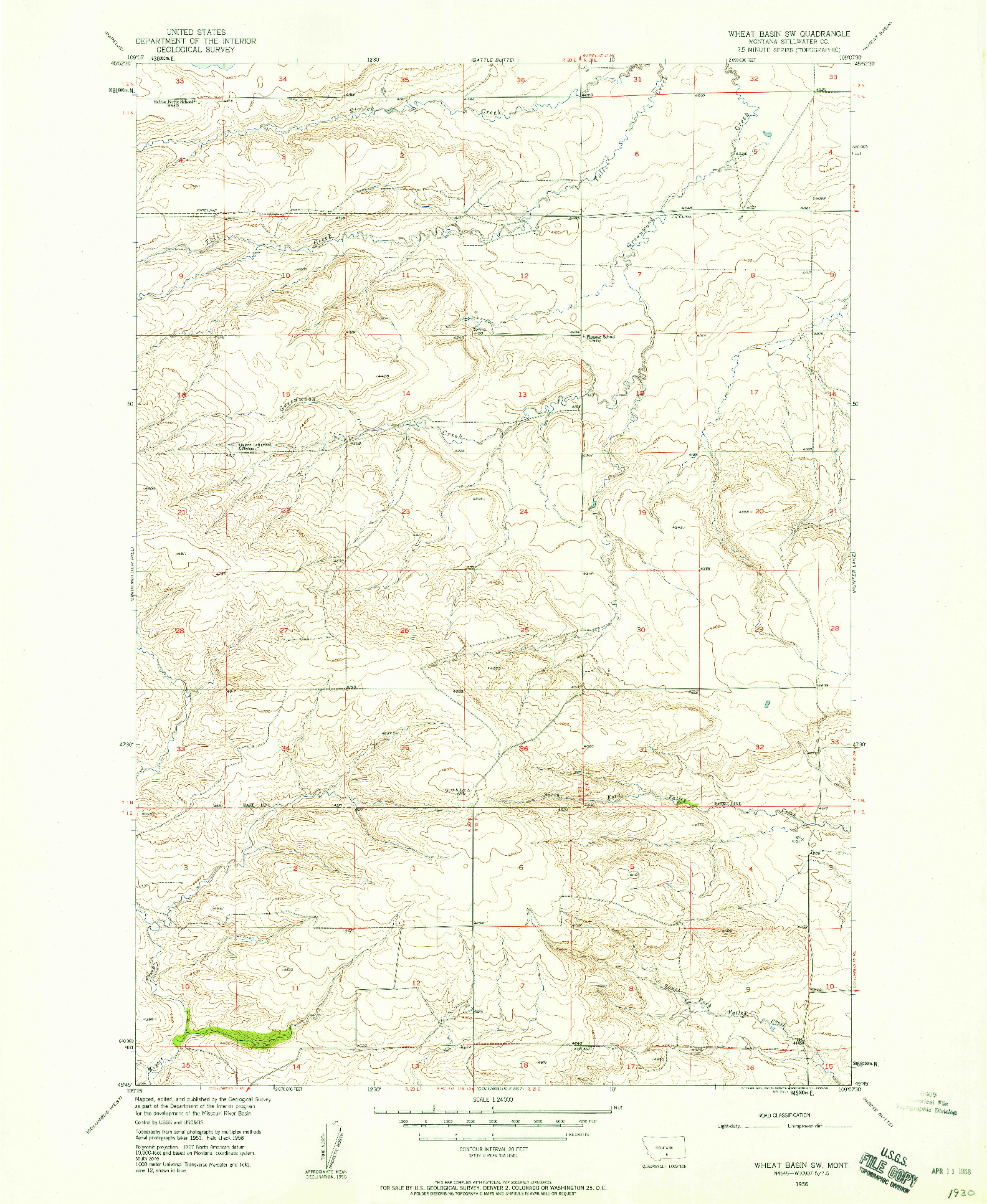 USGS 1:24000-SCALE QUADRANGLE FOR WHEAT BASIN SW, MT 1956