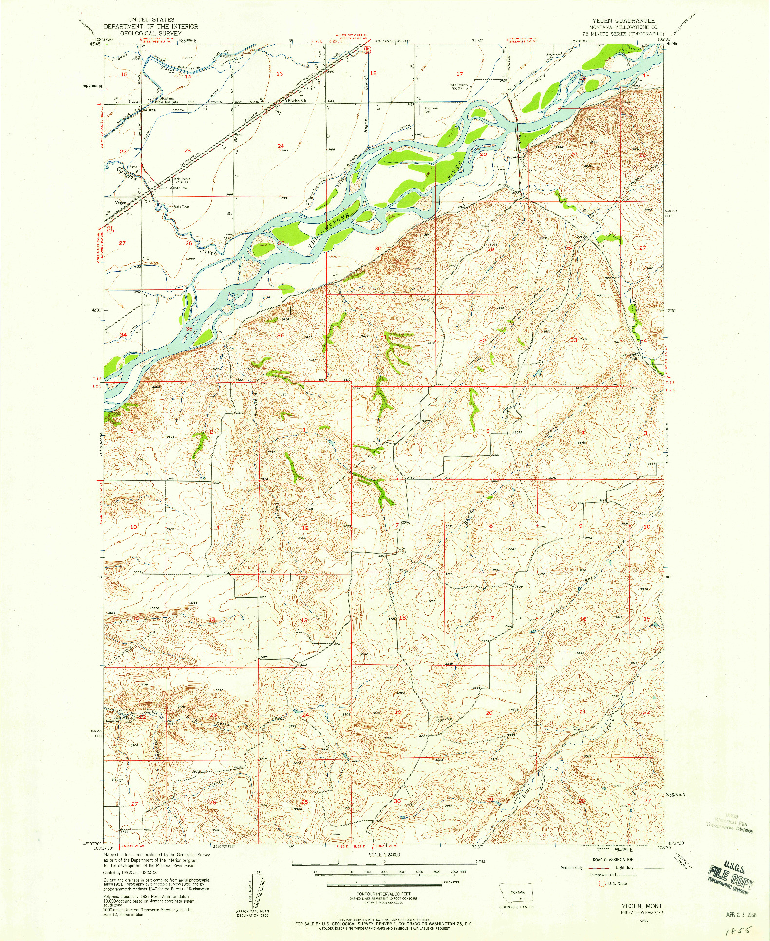 USGS 1:24000-SCALE QUADRANGLE FOR YEGEN, MT 1956
