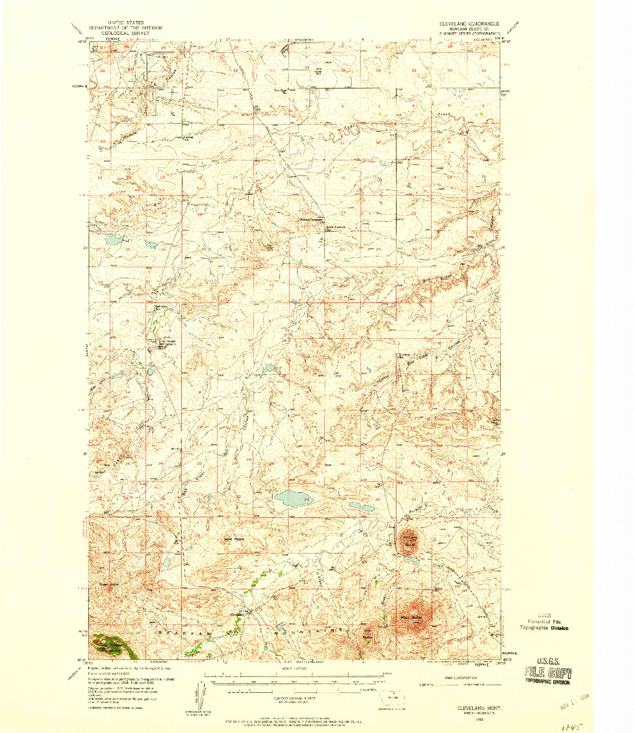 USGS 1:62500-SCALE QUADRANGLE FOR CLEVELAND, MT 1956