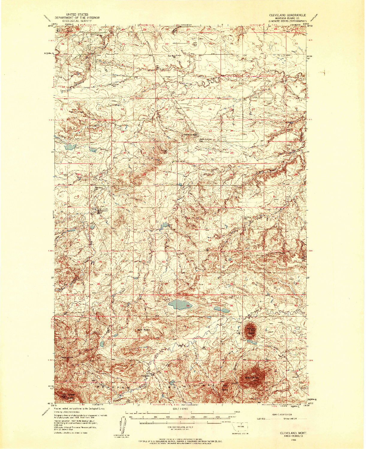 USGS 1:62500-SCALE QUADRANGLE FOR CLEVELAND, MT 1956