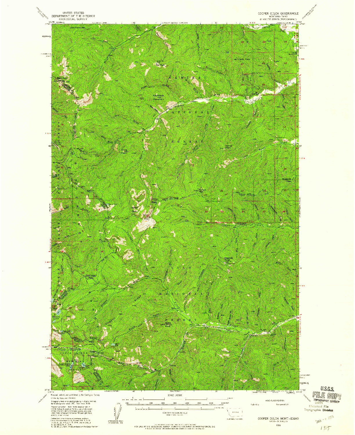 USGS 1:62500-SCALE QUADRANGLE FOR COOPER GULCH, MT 1956