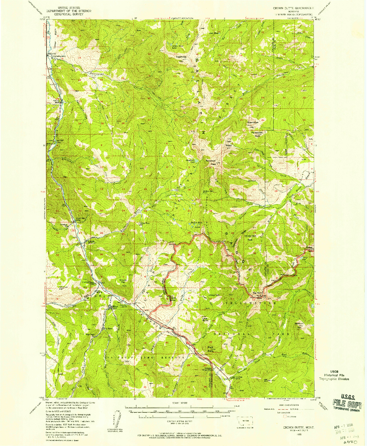 USGS 1:62500-SCALE QUADRANGLE FOR CROWN BUTTE, MT 1955
