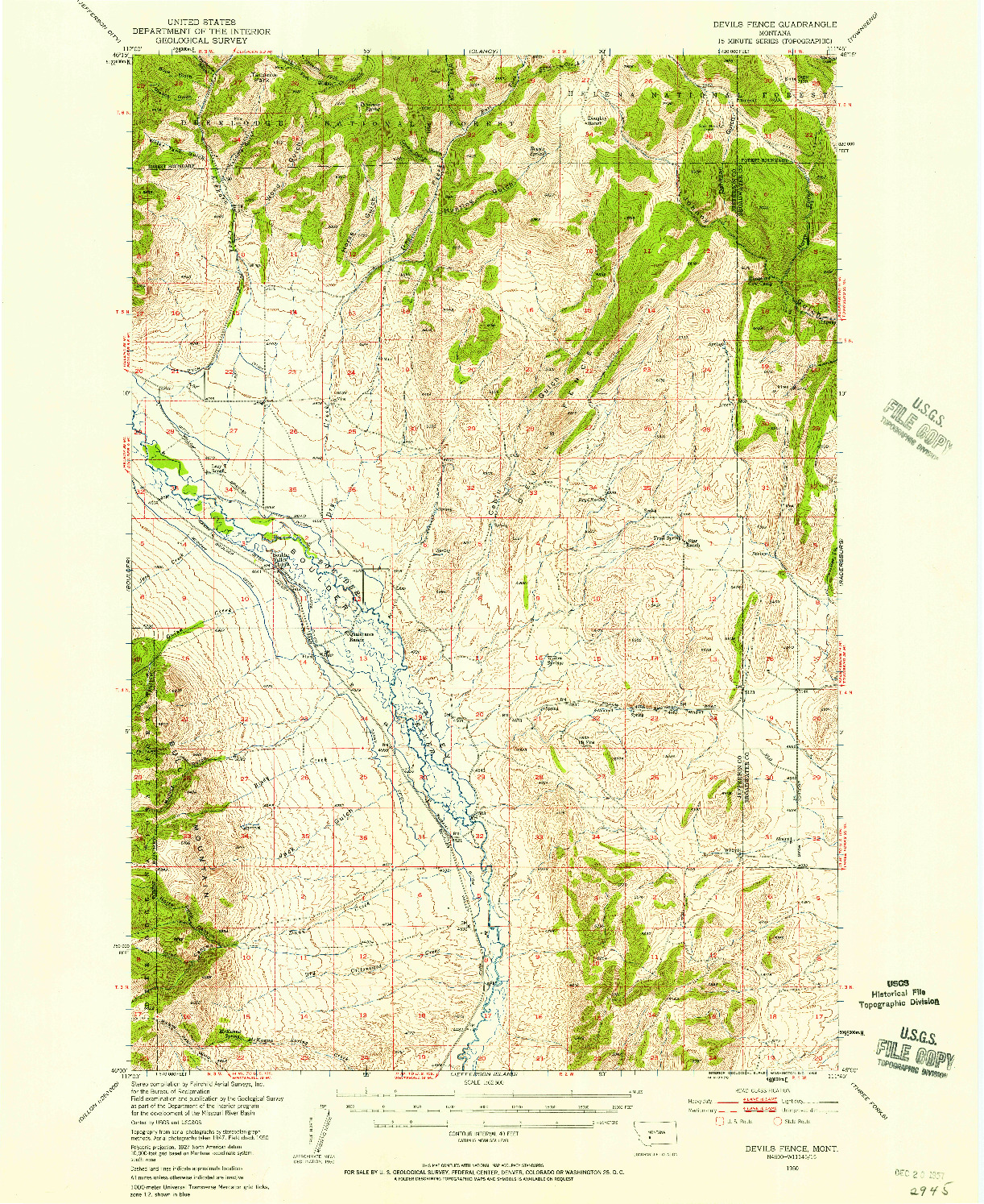 USGS 1:62500-SCALE QUADRANGLE FOR DEVILS FENCE, MT 1950