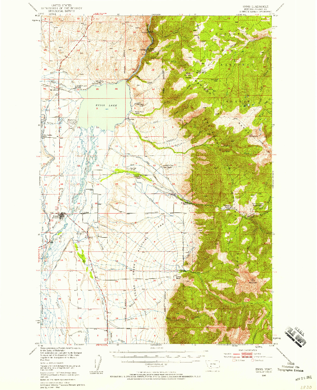 USGS 1:62500-SCALE QUADRANGLE FOR ENNIS, MT 1949