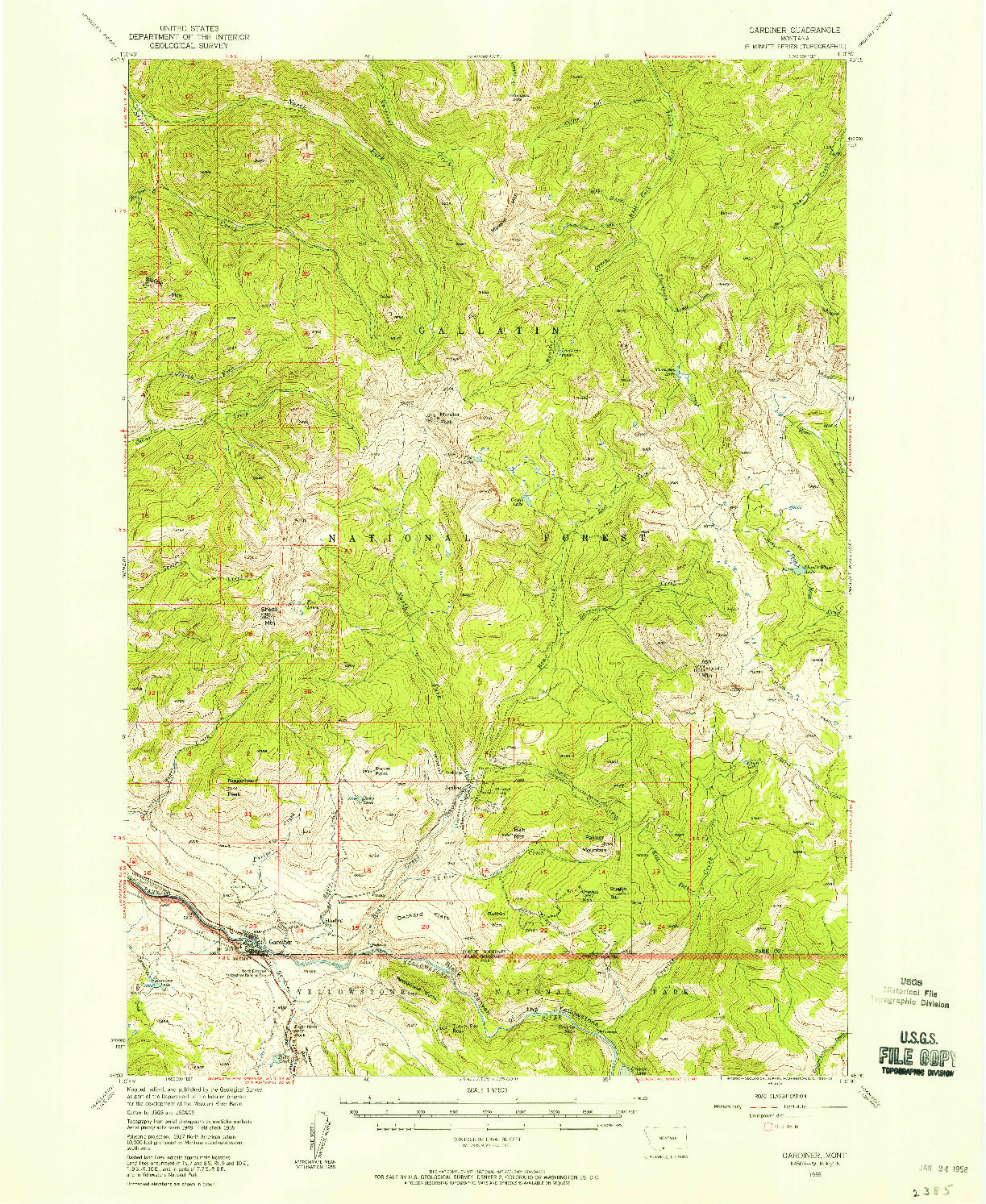 USGS 1:62500-SCALE QUADRANGLE FOR GARDINER, MT 1955