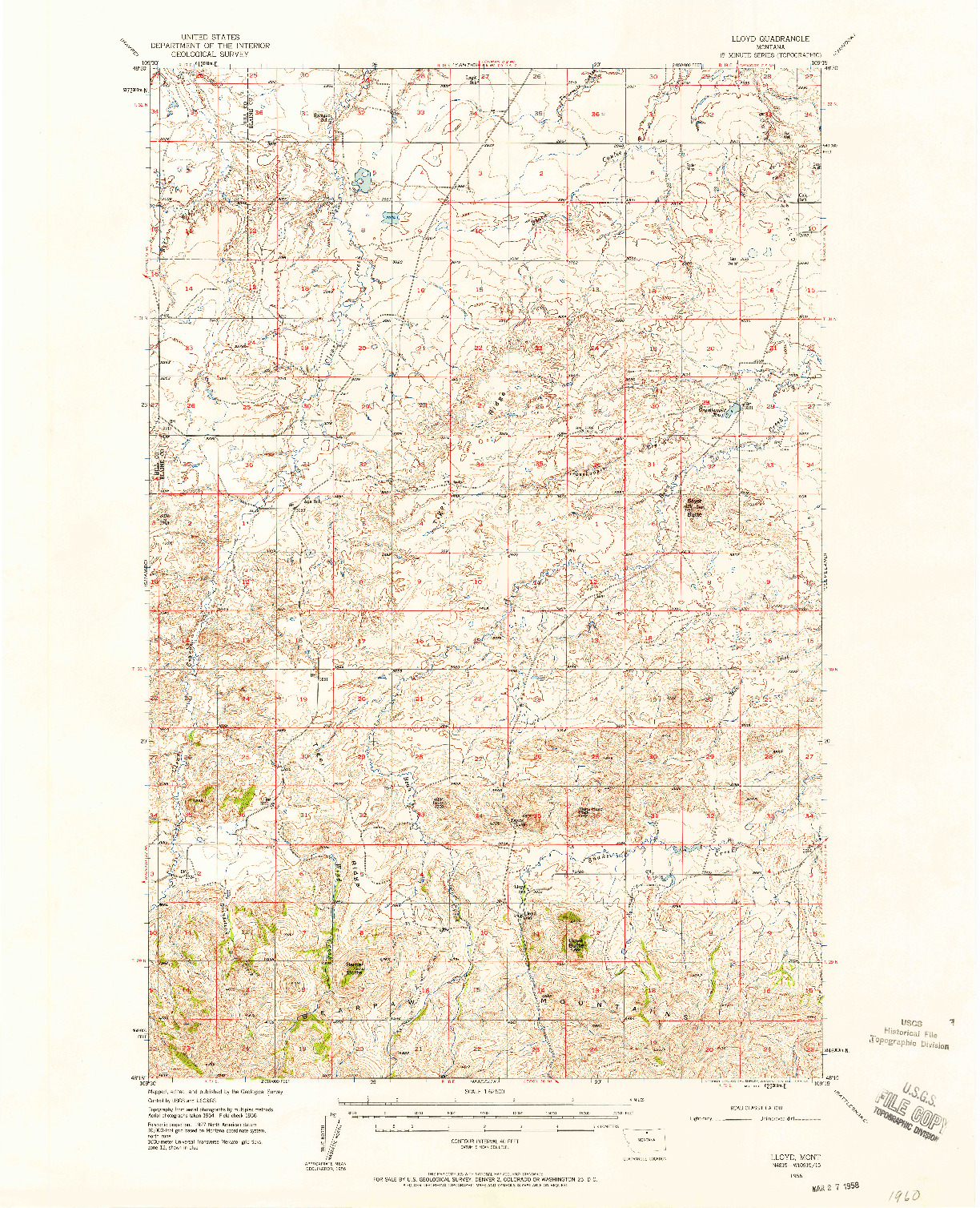 USGS 1:62500-SCALE QUADRANGLE FOR LLOYD, MT 1956