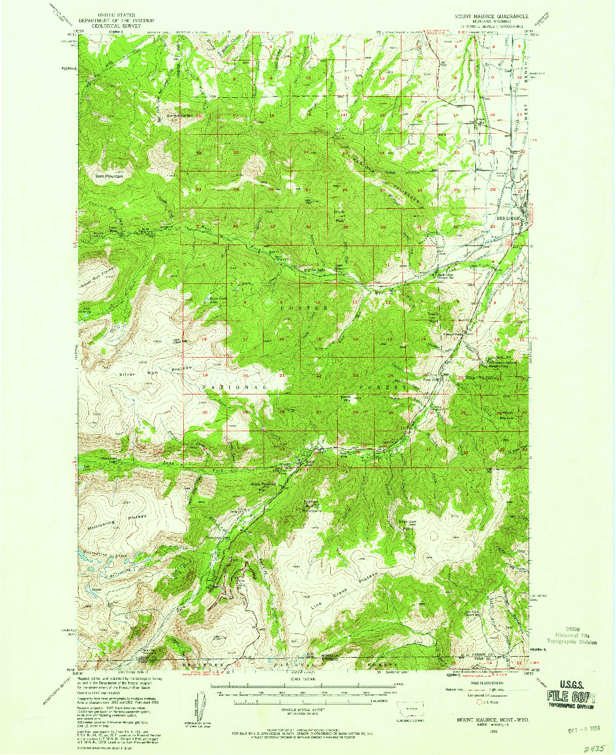 USGS 1:62500-SCALE QUADRANGLE FOR MOUNT MAURICE, MT 1956