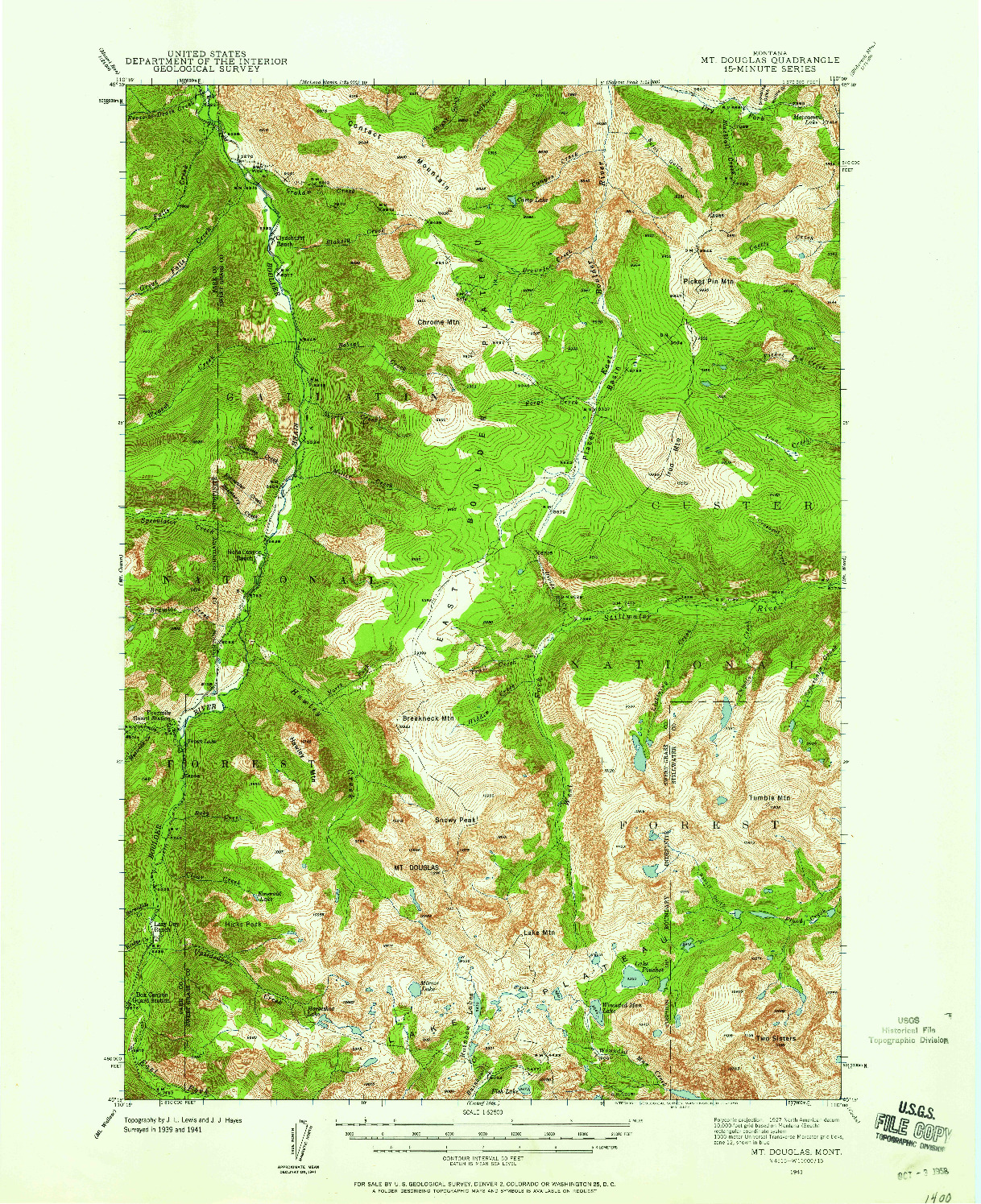 USGS 1:62500-SCALE QUADRANGLE FOR MT DOUGLAS, MT 1941