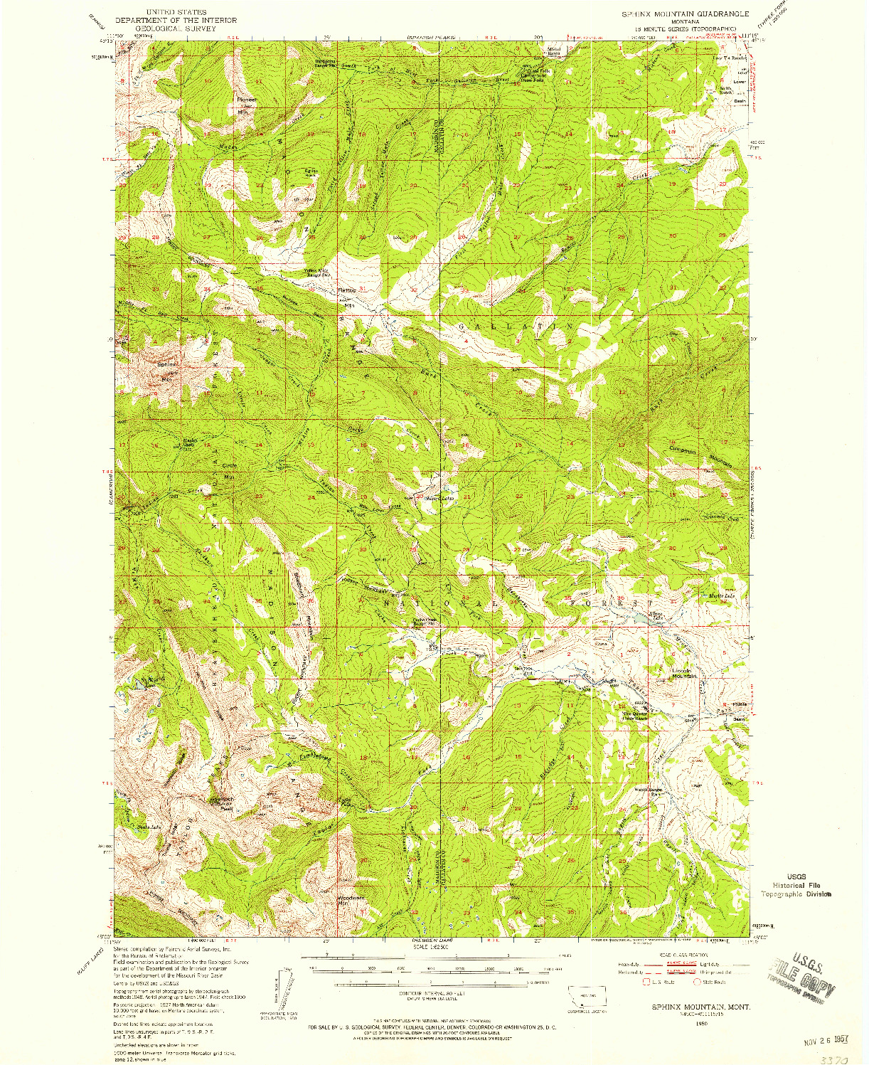 USGS 1:62500-SCALE QUADRANGLE FOR SPHINX MOUNTAIN, MT 1950