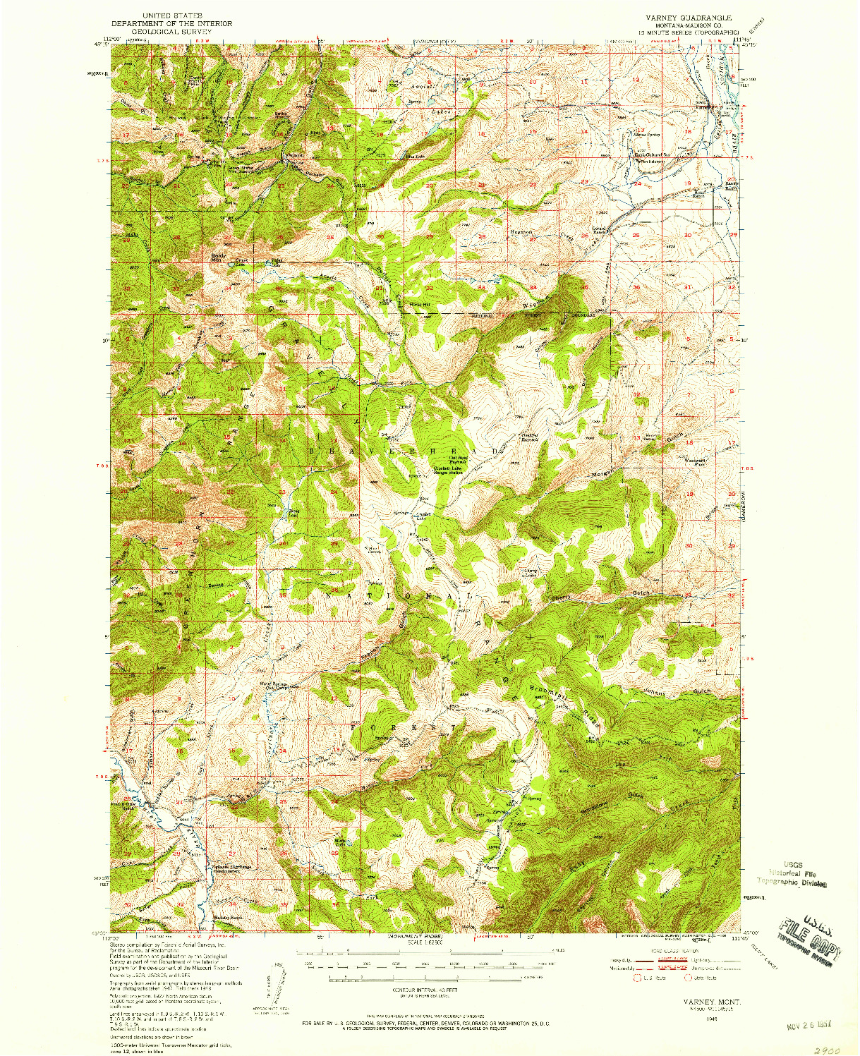 USGS 1:62500-SCALE QUADRANGLE FOR VARNEY, MT 1949