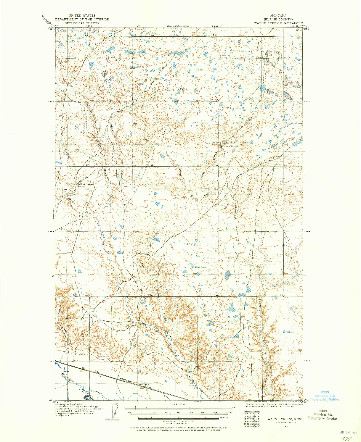 USGS 1:62500-SCALE QUADRANGLE FOR WAYNE CREEK, MT 1903