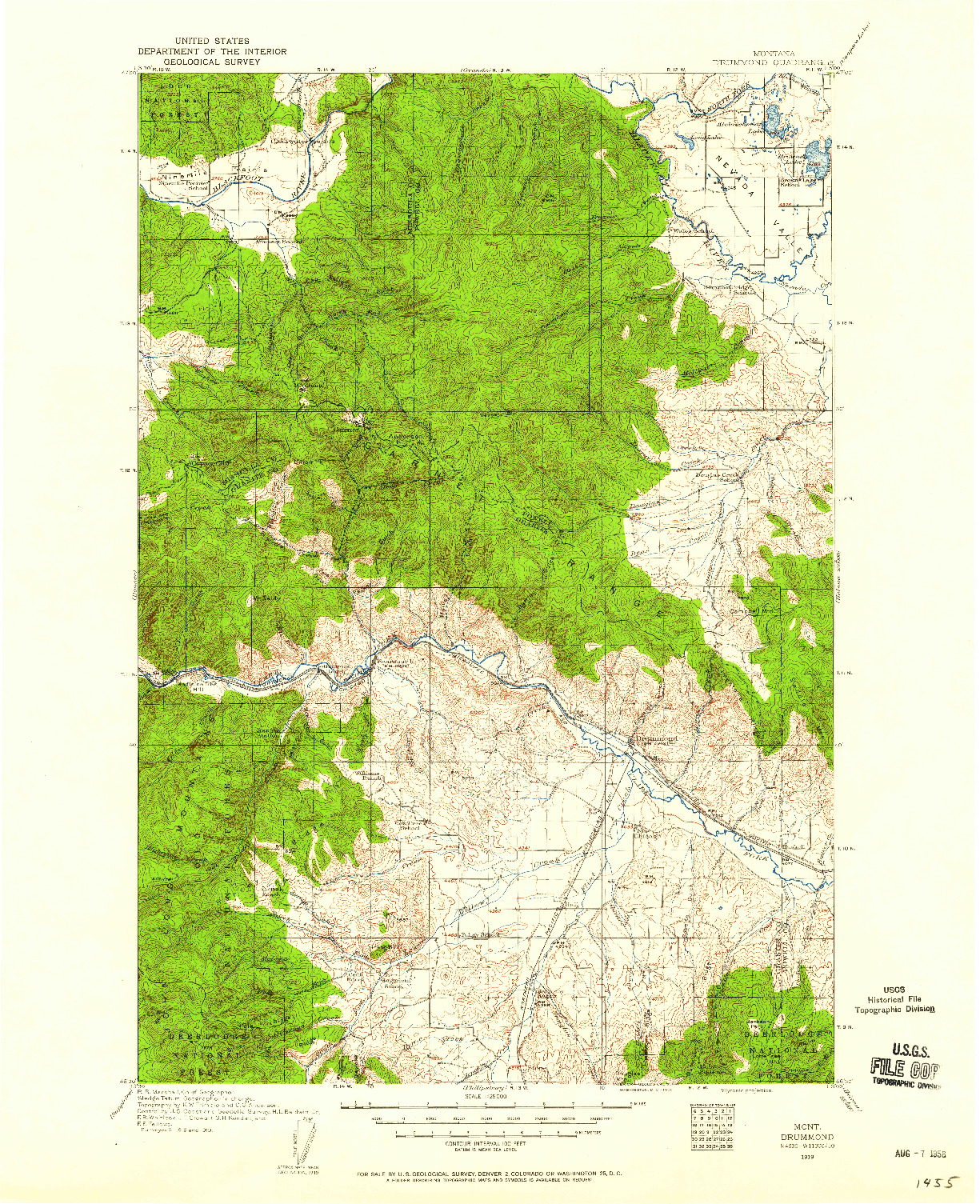 USGS 1:125000-SCALE QUADRANGLE FOR DRUMMOND, MT 1919
