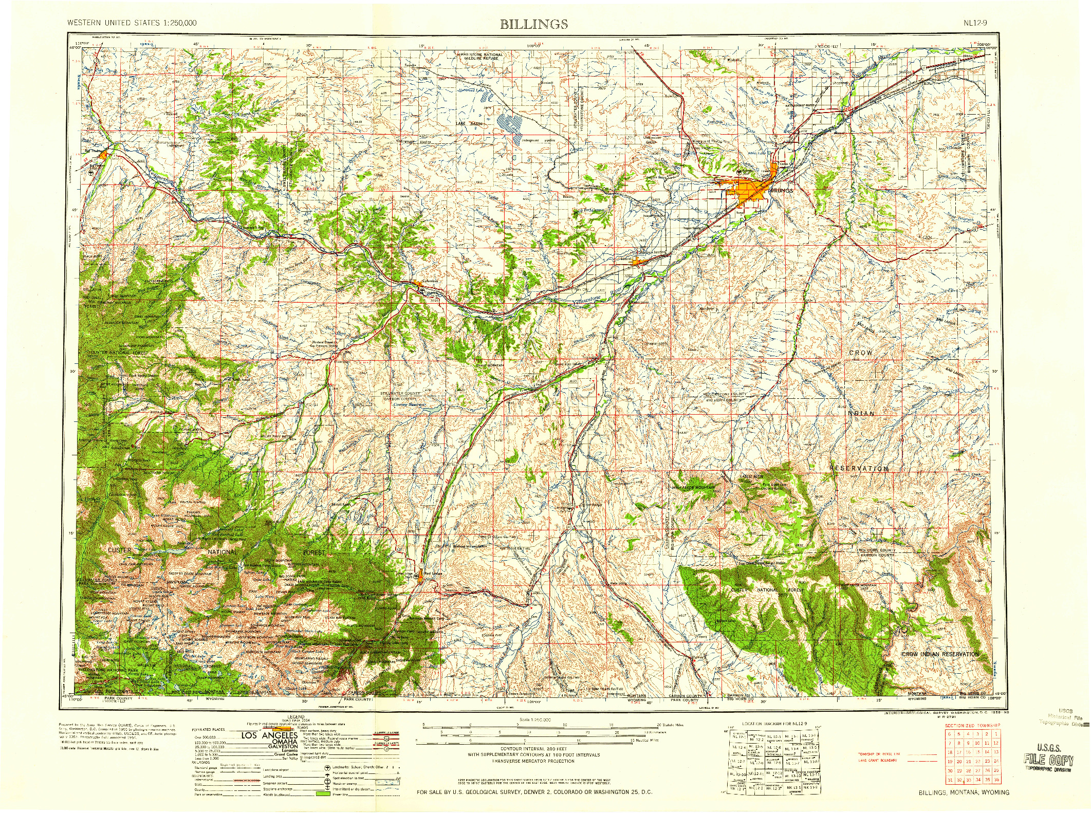 USGS 1:250000-SCALE QUADRANGLE FOR BILLINGS, MT 1958