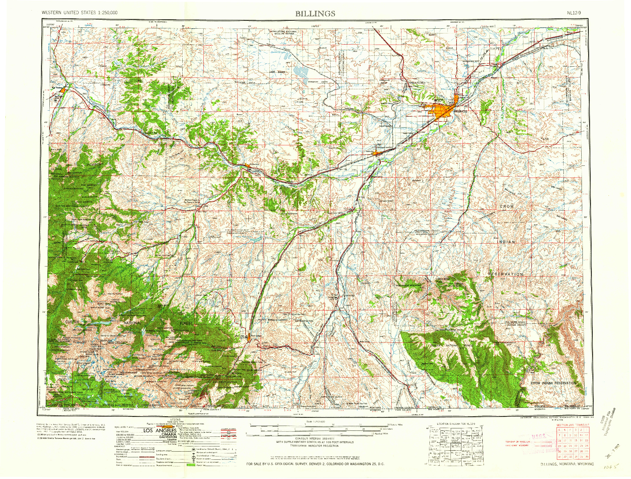 USGS 1:250000-SCALE QUADRANGLE FOR BILLINGS, MT 1958