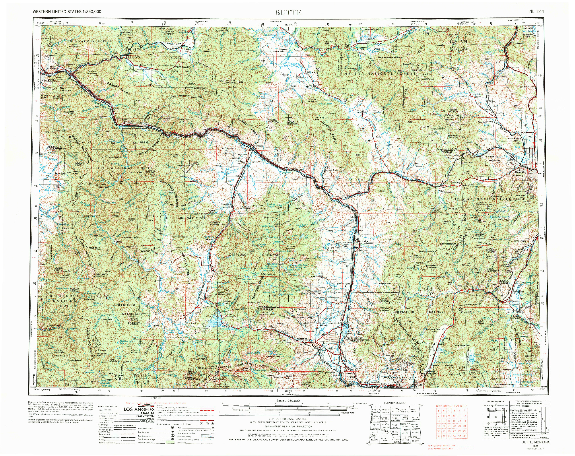 USGS 1:250000-SCALE QUADRANGLE FOR BUTTE, MT 1958