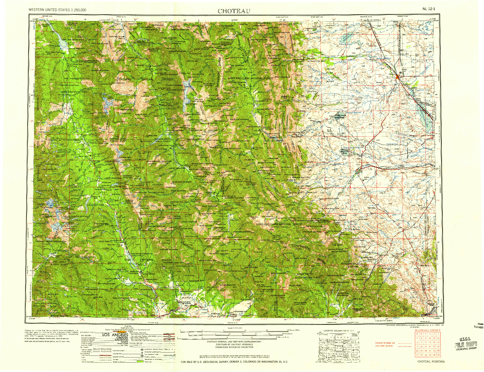 USGS 1:250000-SCALE QUADRANGLE FOR CHOTEAU, MT 1958