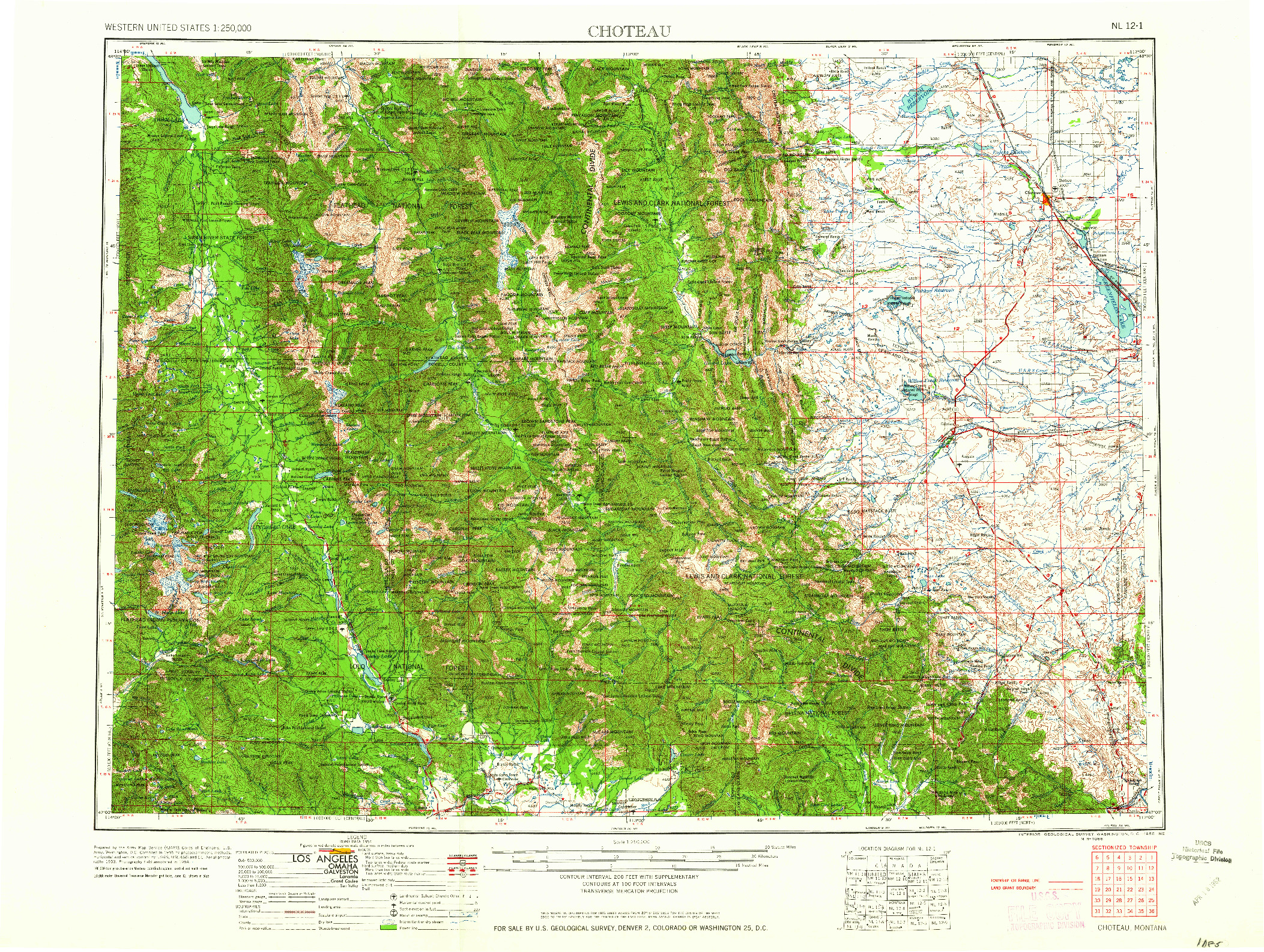 USGS 1:250000-SCALE QUADRANGLE FOR CHOTEAU, MT 1958