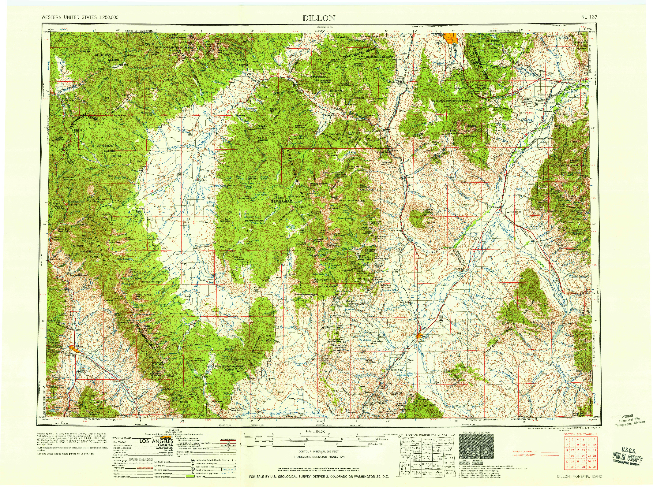 USGS 1:250000-SCALE QUADRANGLE FOR DILLON, MT 1958