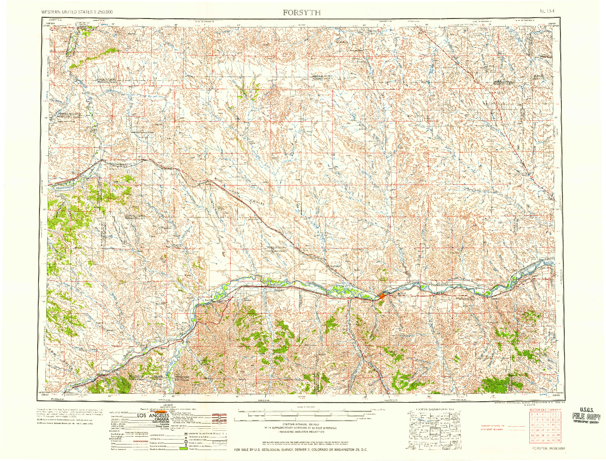 USGS 1:250000-SCALE QUADRANGLE FOR FORSYTH, MT 1958