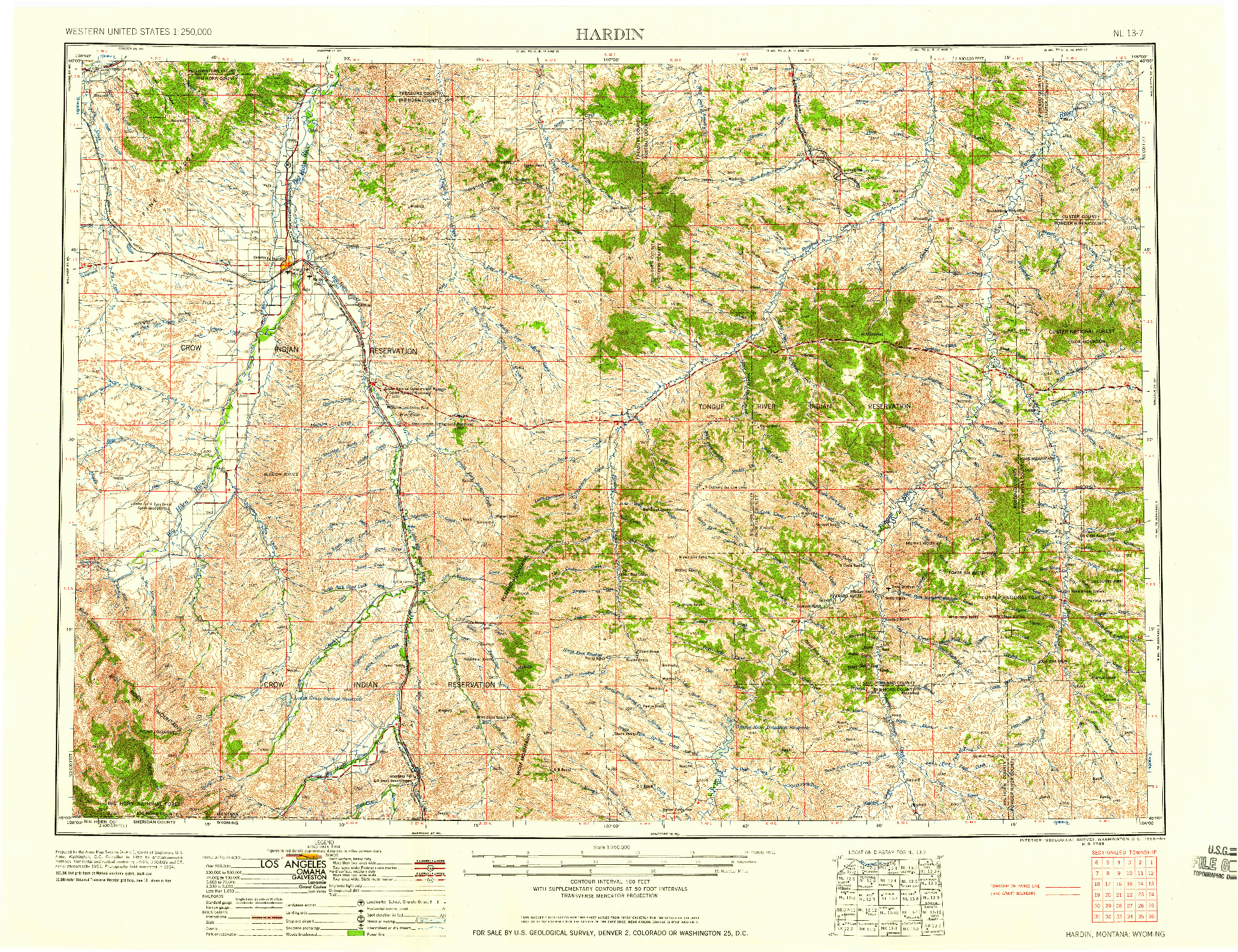 USGS 1:250000-SCALE QUADRANGLE FOR HARDIN, MT 1958