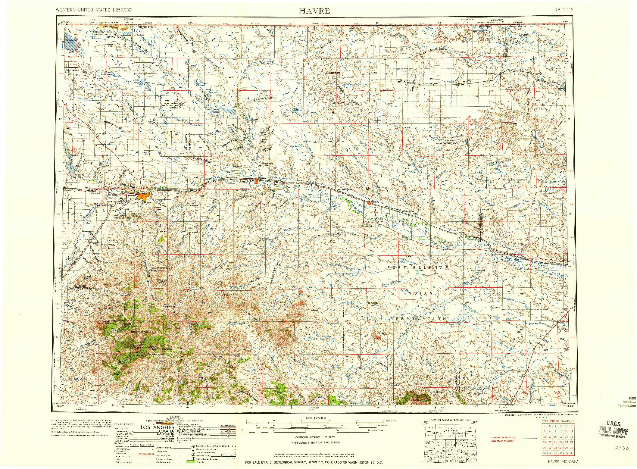 USGS 1:250000-SCALE QUADRANGLE FOR HAVRE, MT 1958