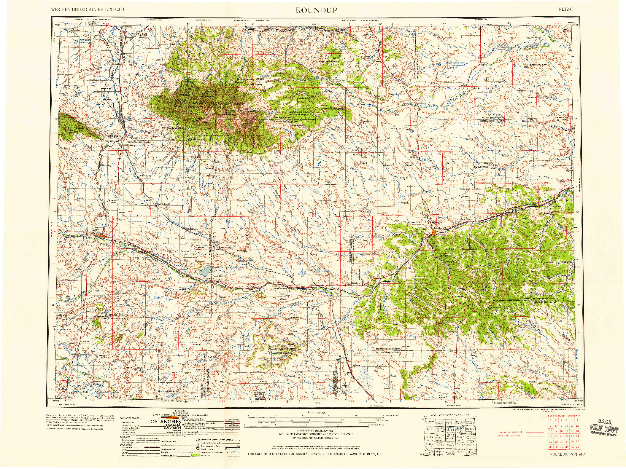 USGS 1:250000-SCALE QUADRANGLE FOR ROUNDUP, MT 1958