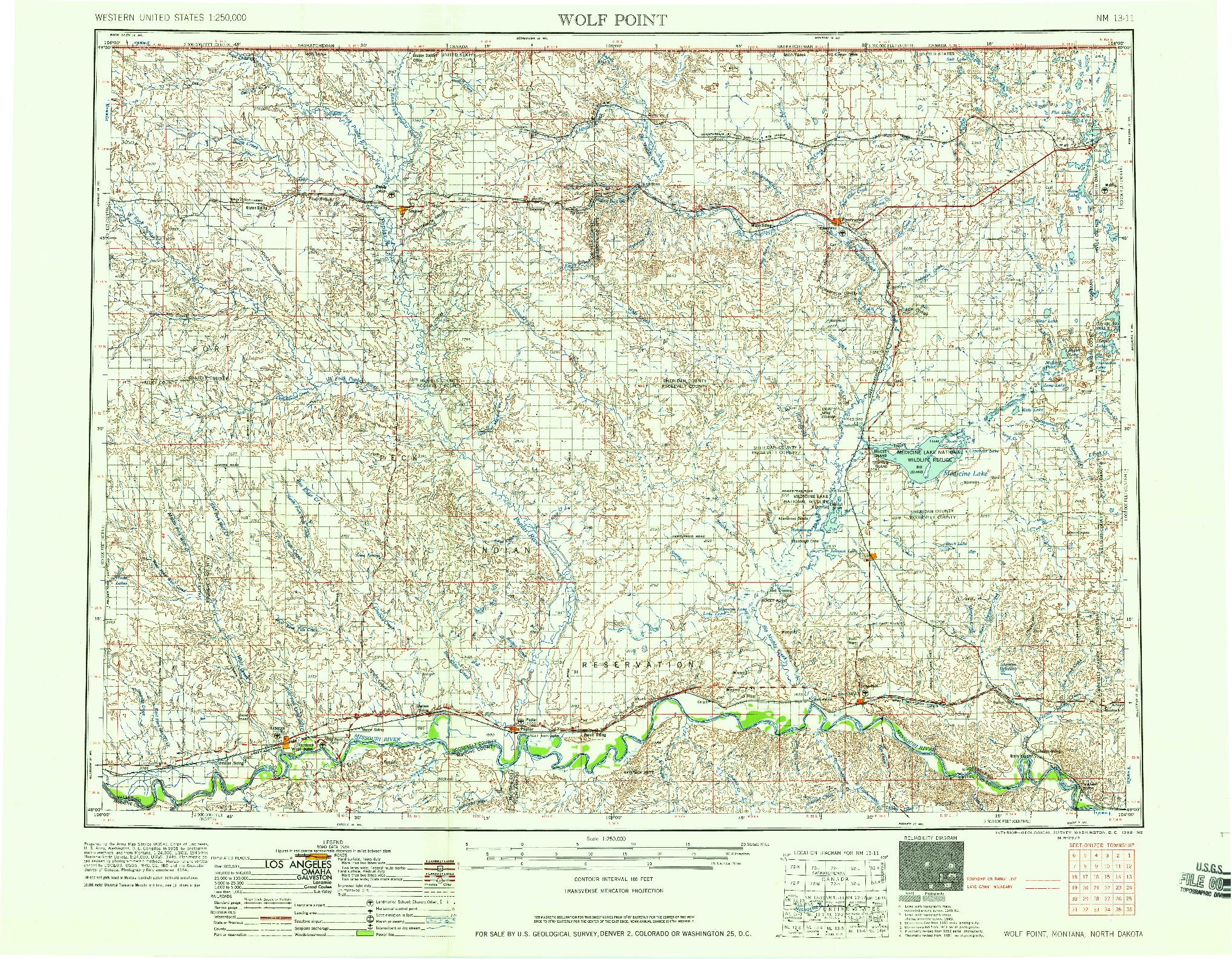USGS 1:250000-SCALE QUADRANGLE FOR WOLF POINT, MT 1958