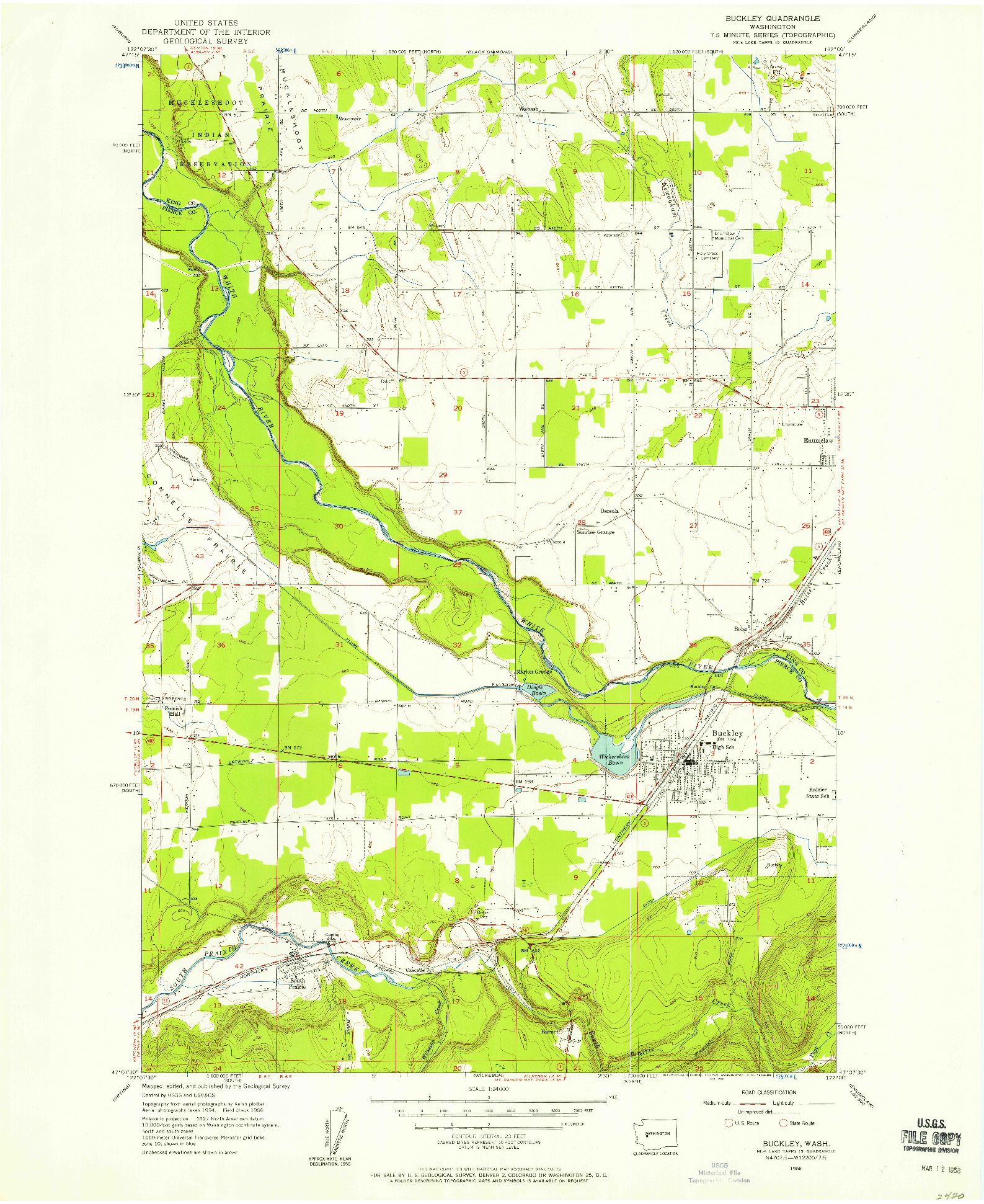 USGS 1:24000-SCALE QUADRANGLE FOR BUCKLEY, WA 1956