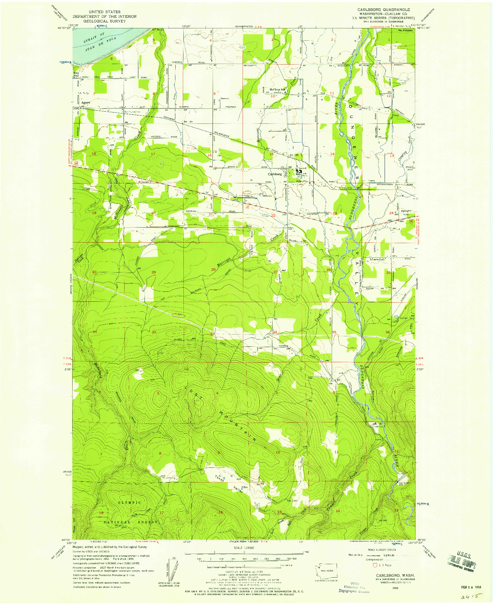 USGS 1:24000-SCALE QUADRANGLE FOR CARLSBORG, WA 1956
