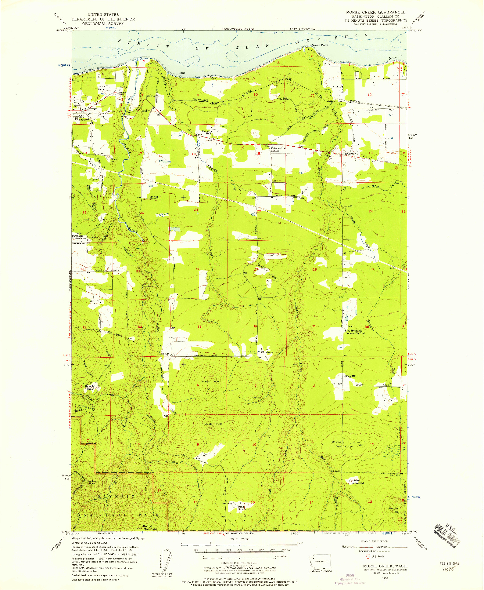 USGS 1:24000-SCALE QUADRANGLE FOR MORSE CREEK, WA 1956