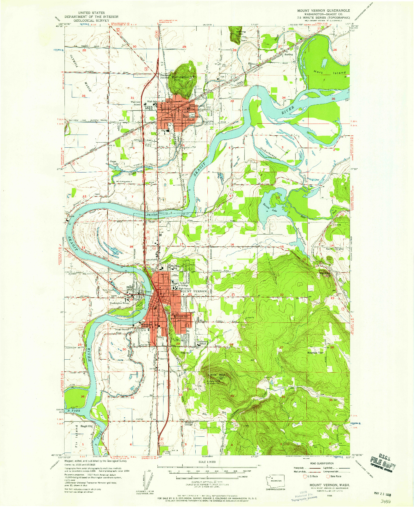 USGS 1:24000-SCALE QUADRANGLE FOR MOUNT VERNON, WA 1956