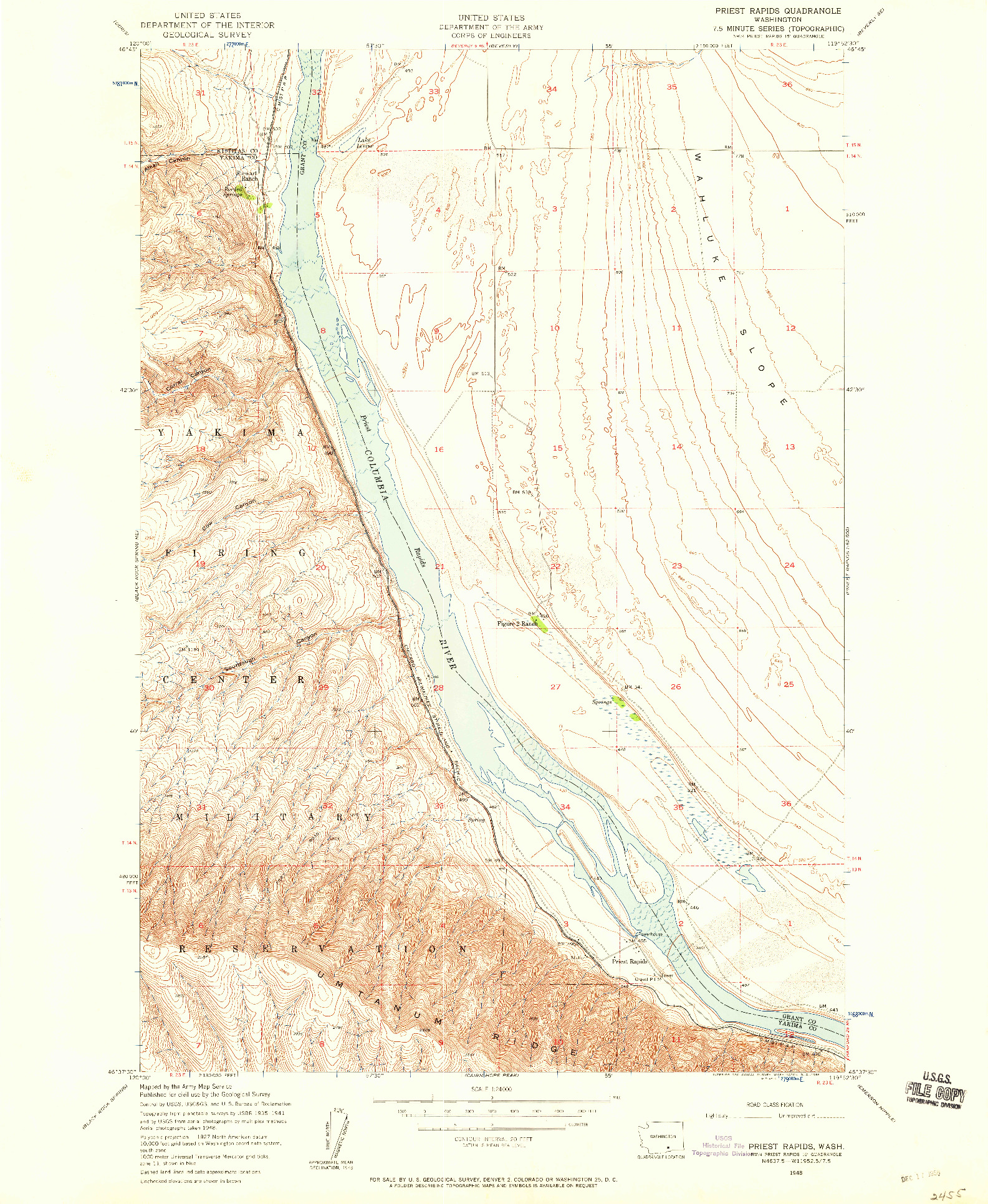 USGS 1:24000-SCALE QUADRANGLE FOR PRIEST RAPIDS, WA 1948
