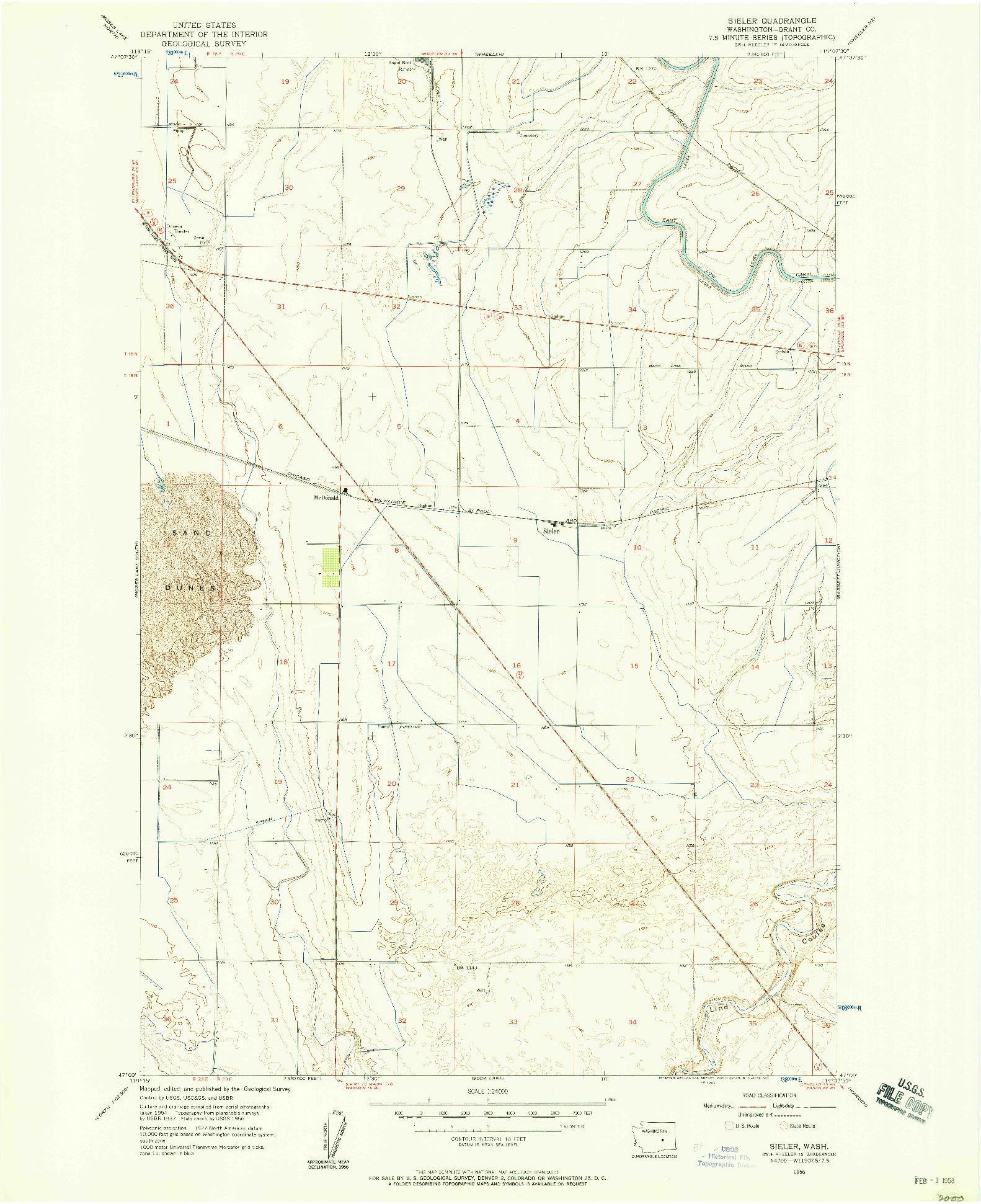 USGS 1:24000-SCALE QUADRANGLE FOR SIELER, WA 1956