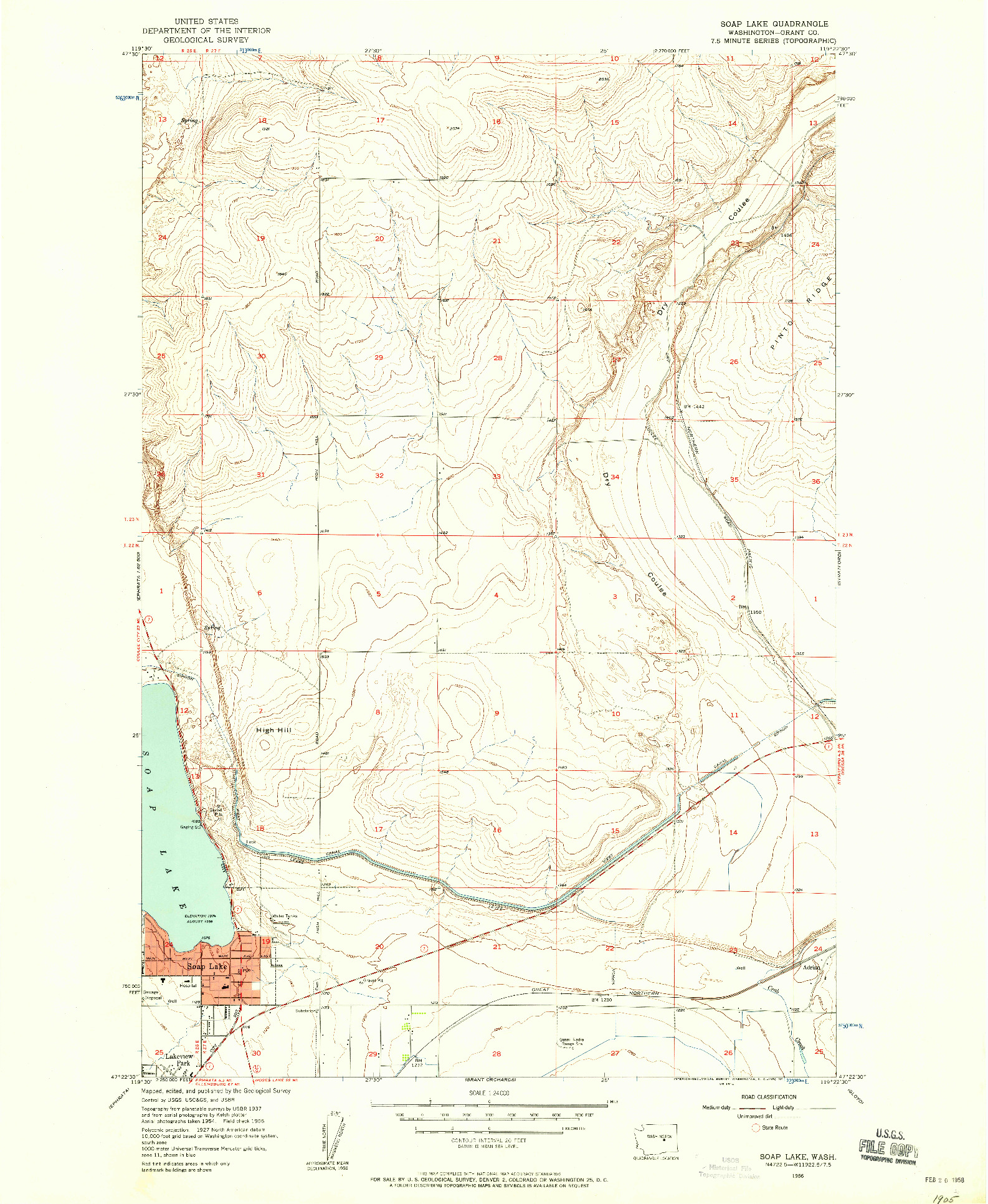 USGS 1:24000-SCALE QUADRANGLE FOR SOAP LAKE, WA 1956