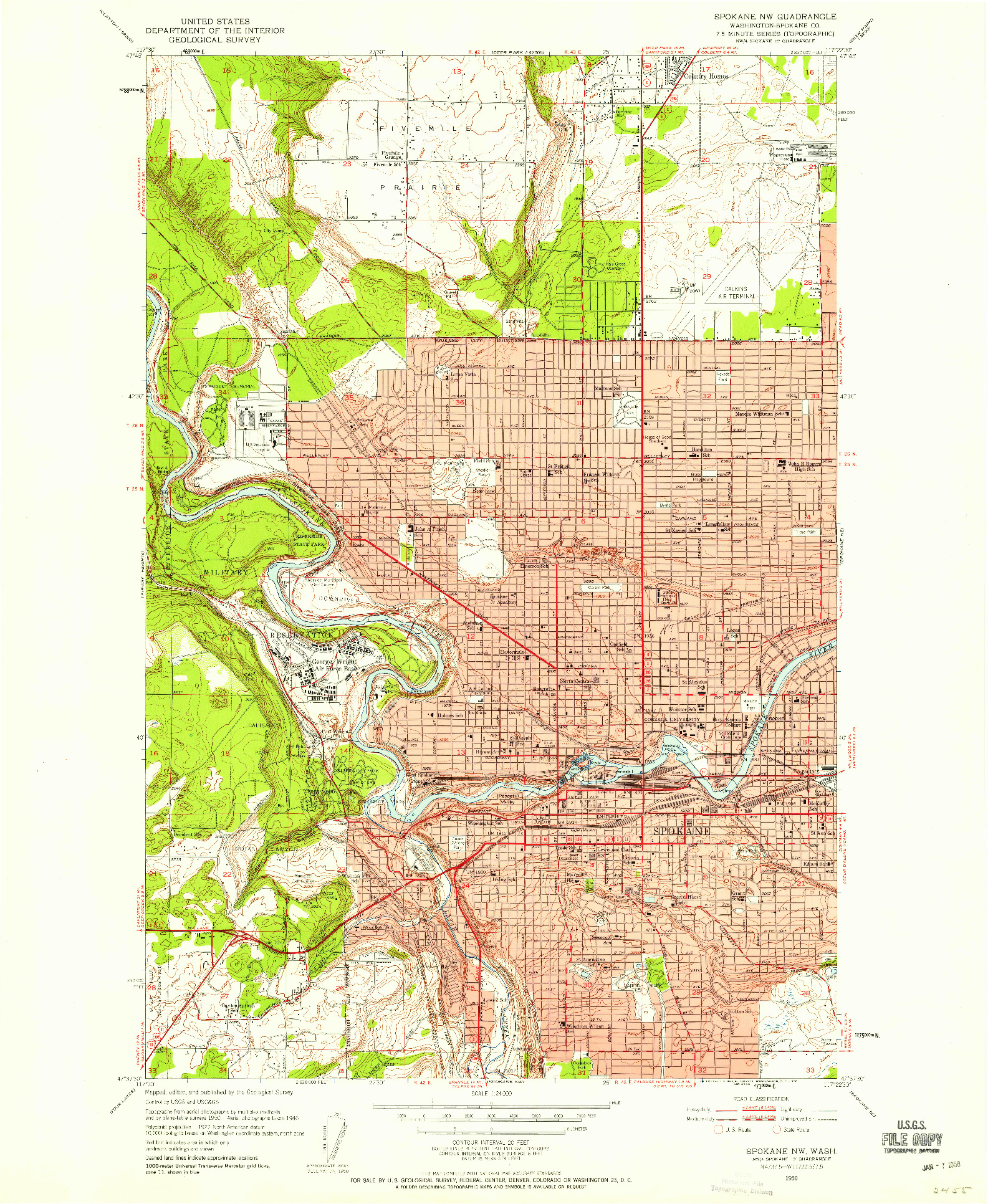 USGS 1:24000-SCALE QUADRANGLE FOR SPOKANE NW, WA 1950