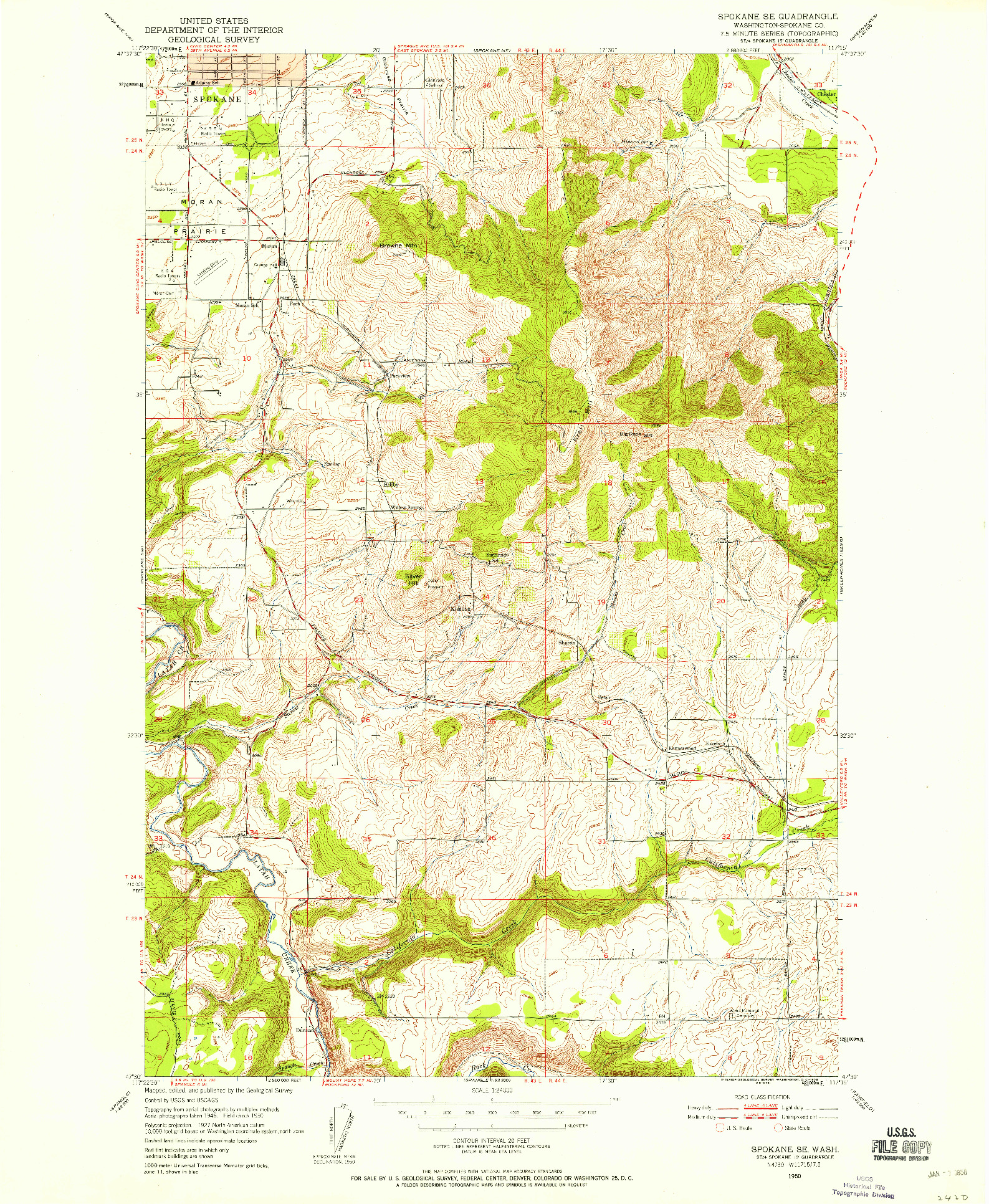 USGS 1:24000-SCALE QUADRANGLE FOR SPOKANE SE, WA 1950