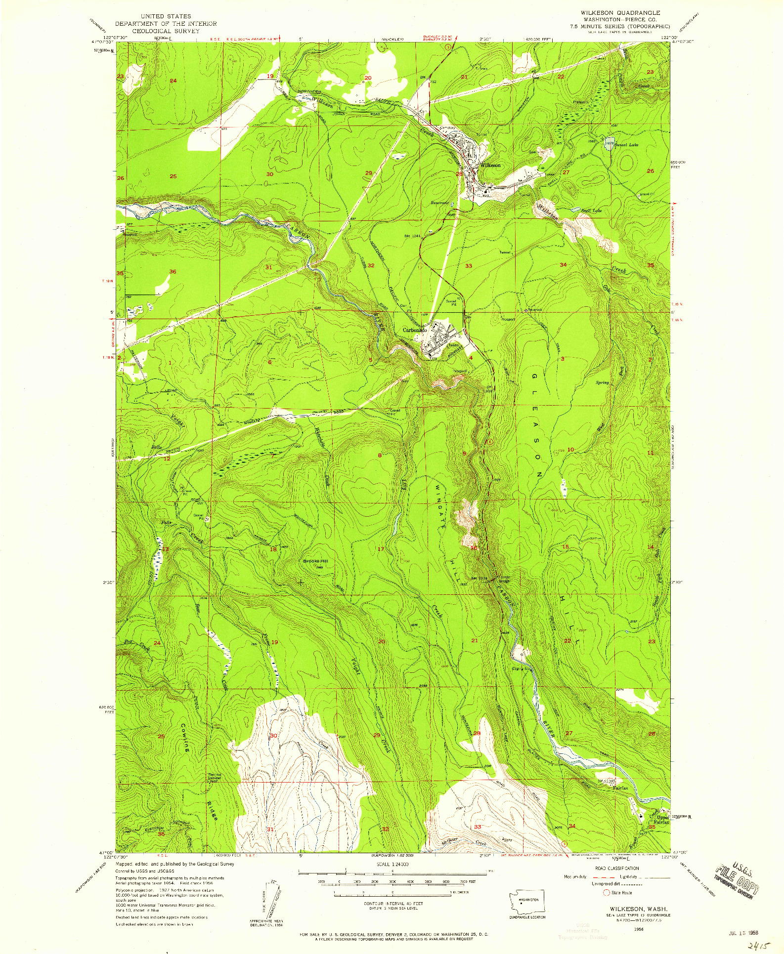 USGS 1:24000-SCALE QUADRANGLE FOR WILKESON, WA 1956