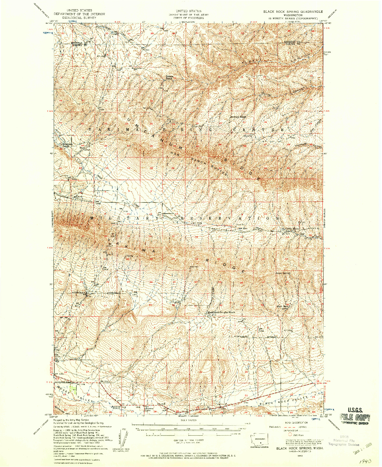 USGS 1:62500-SCALE QUADRANGLE FOR BLACK ROCK SPRING, WA 1953