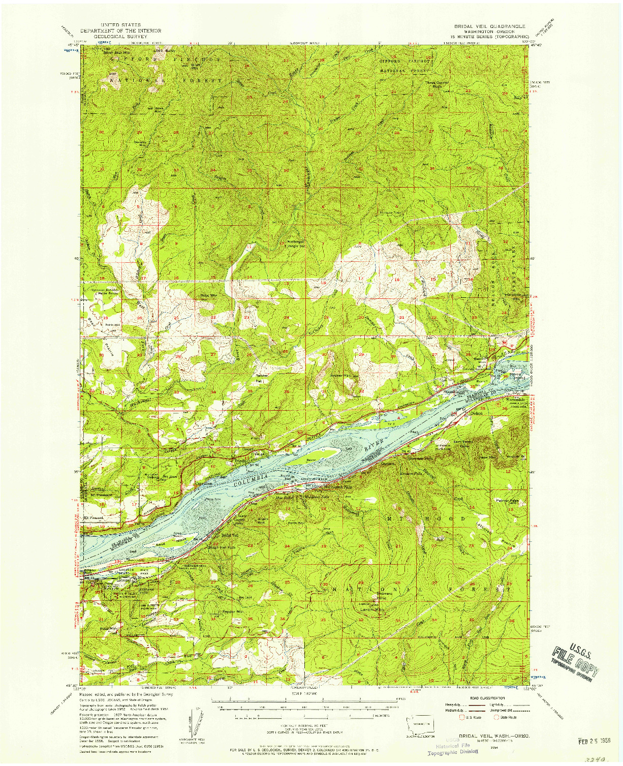 USGS 1:62500-SCALE QUADRANGLE FOR BRIDAL VEIL, WA 1954