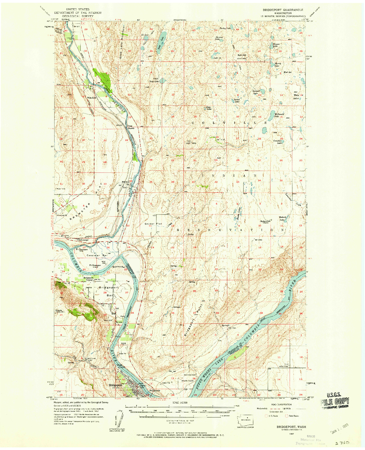 USGS 1:62500-SCALE QUADRANGLE FOR BRIDGEPORT, WA 1957