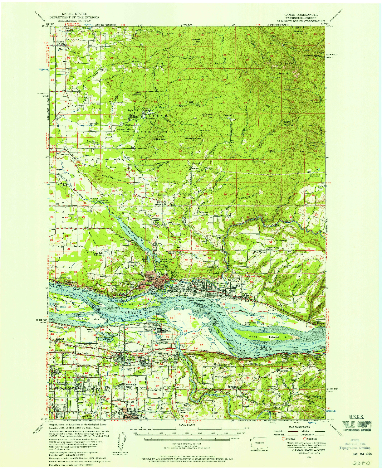 USGS 1:62500-SCALE QUADRANGLE FOR CAMAS, WA 1954