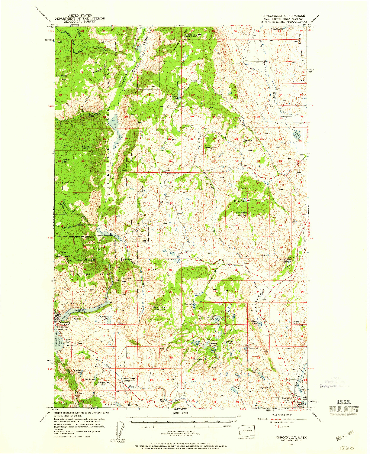 USGS 1:62500-SCALE QUADRANGLE FOR CONCONULLY, WA 1957