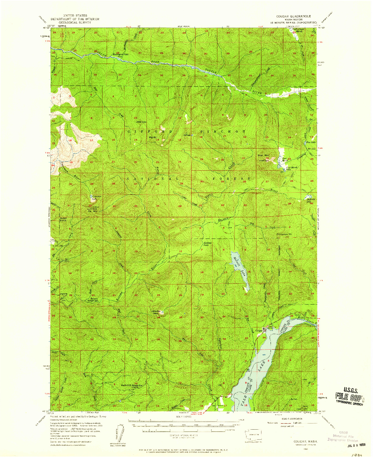 USGS 1:62500-SCALE QUADRANGLE FOR COUGAR, WA 1953