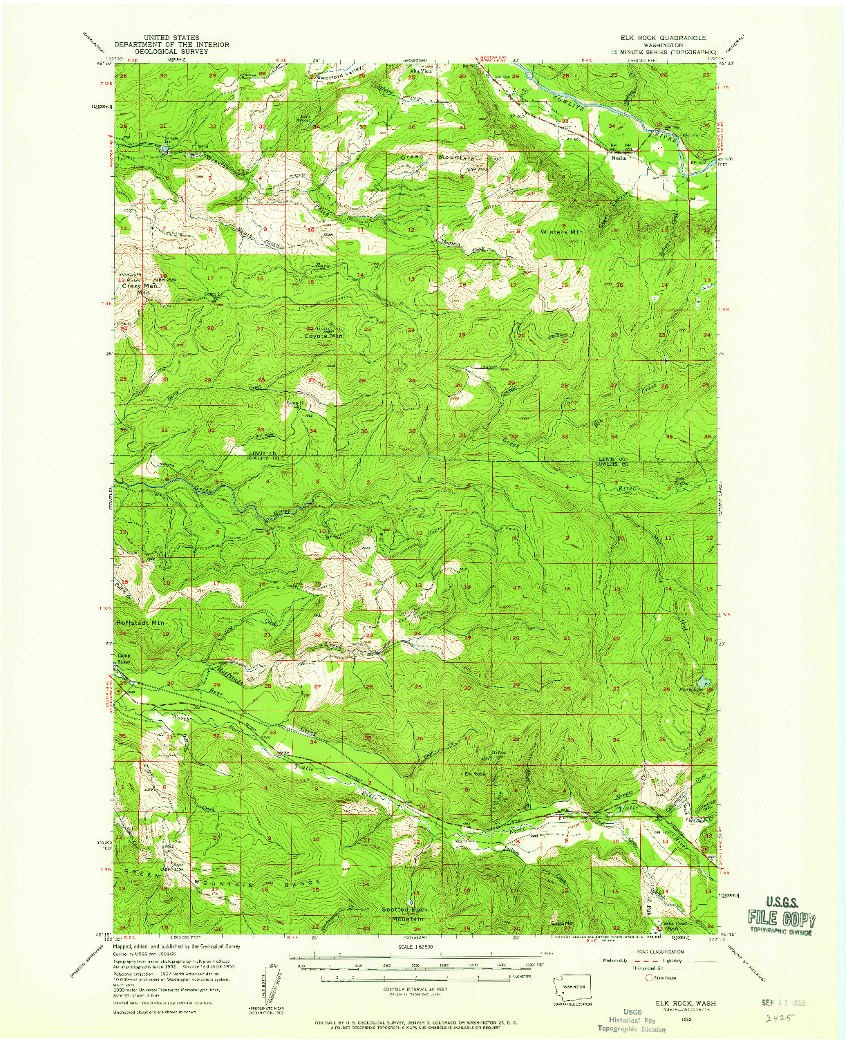 USGS 1:62500-SCALE QUADRANGLE FOR ELK ROCK, WA 1953