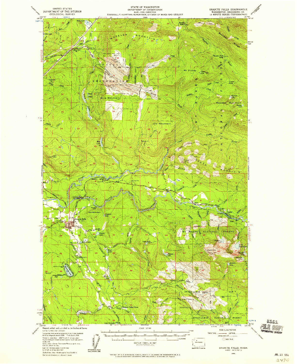 USGS 1:62500-SCALE QUADRANGLE FOR GRANITE FALLS, WA 1956