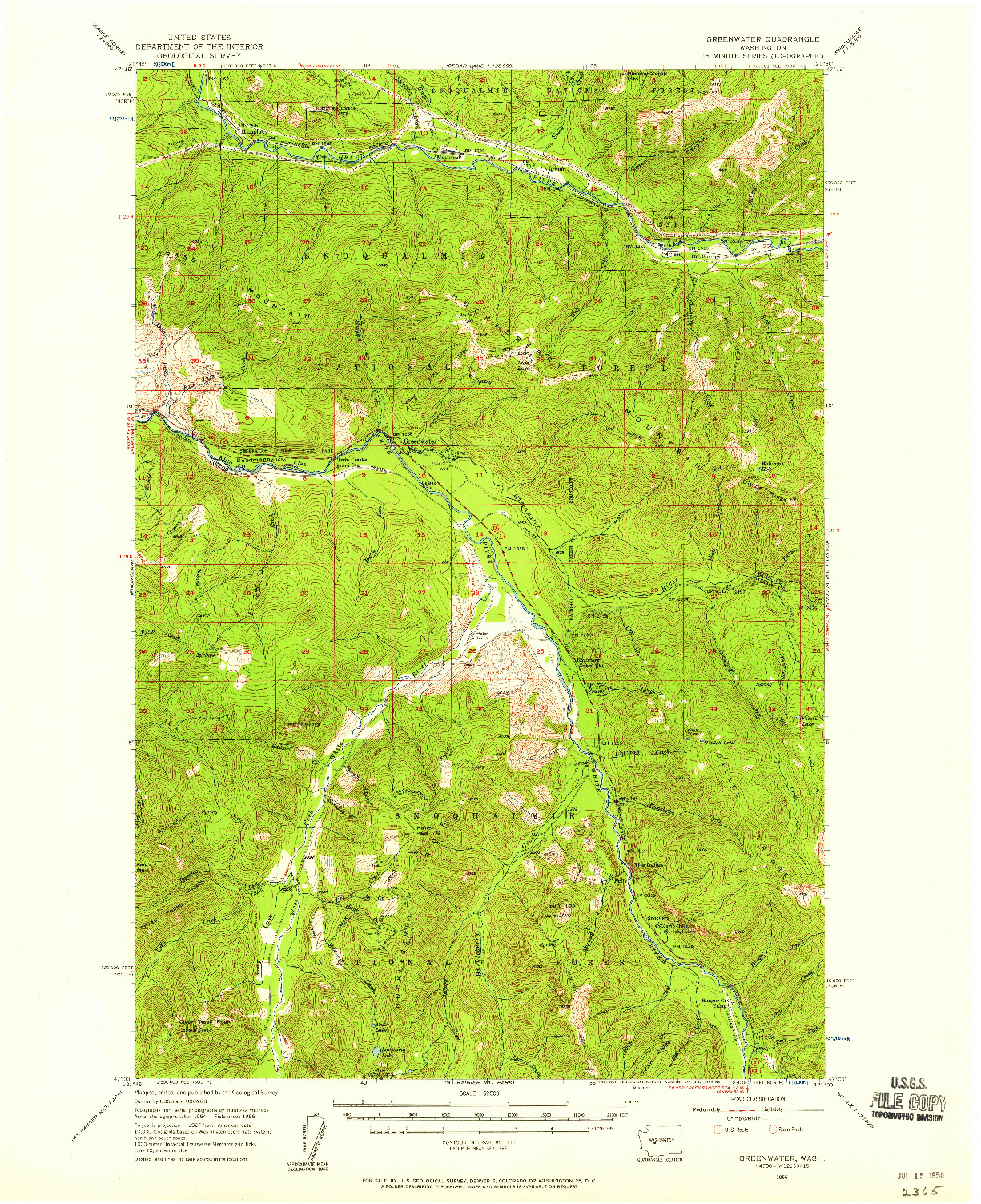 USGS 1:62500-SCALE QUADRANGLE FOR GREENWATER, WA 1956