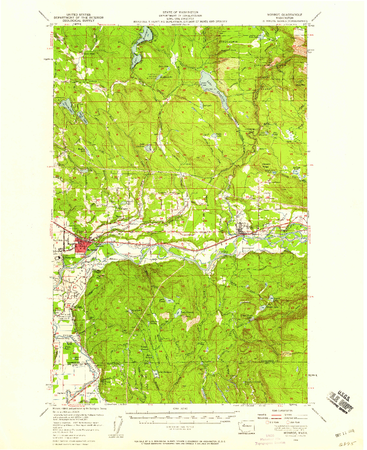 USGS 1:62500-SCALE QUADRANGLE FOR MONROE, WA 1956