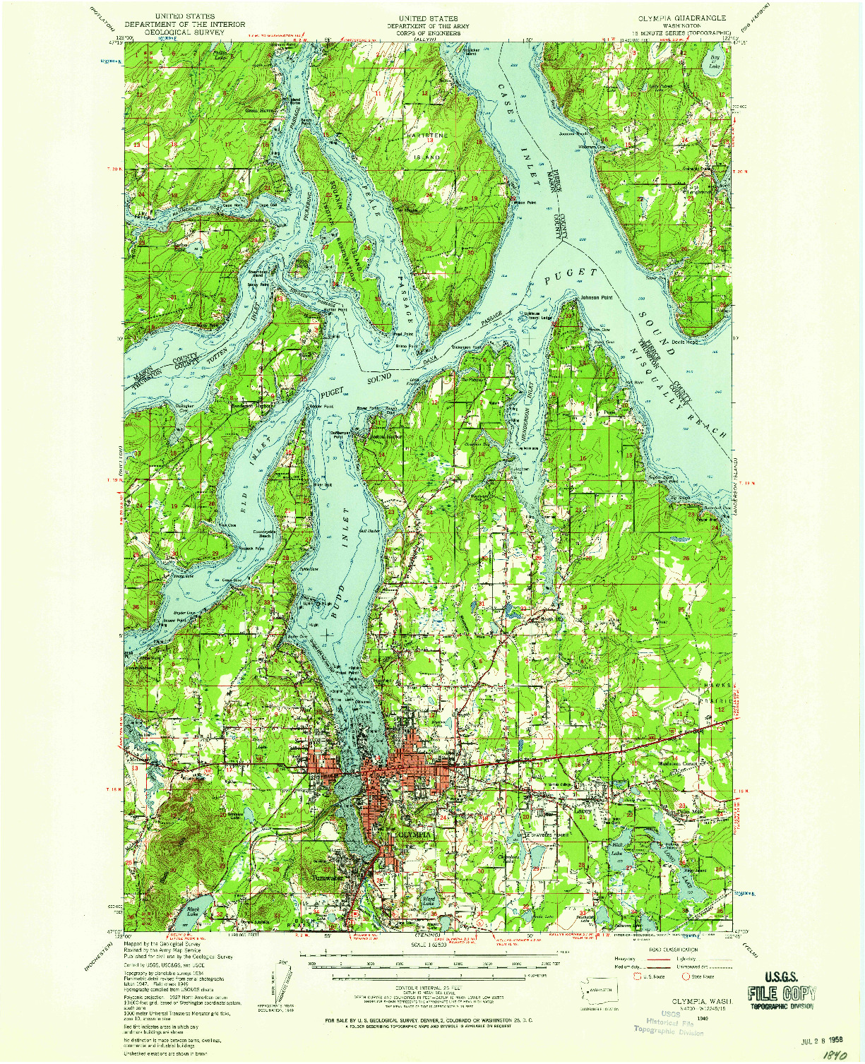 USGS 1:62500-SCALE QUADRANGLE FOR OLYMPIA, WA 1949