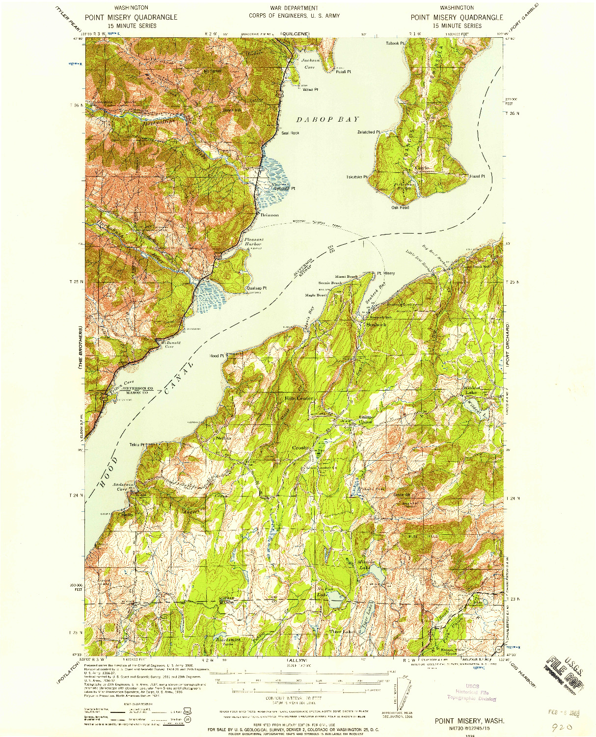 USGS 1:62500-SCALE QUADRANGLE FOR POINT MISERY, WA 1936