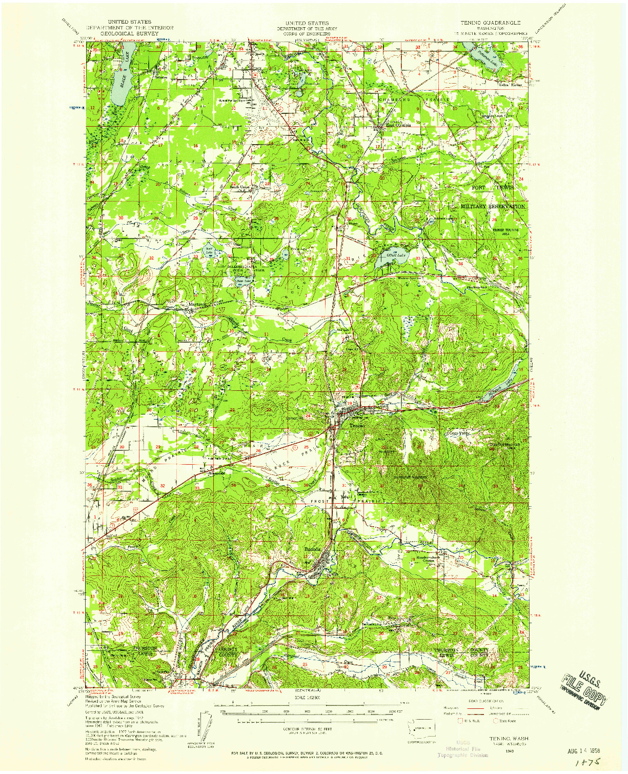 USGS 1:62500-SCALE QUADRANGLE FOR TENINO, WA 1949